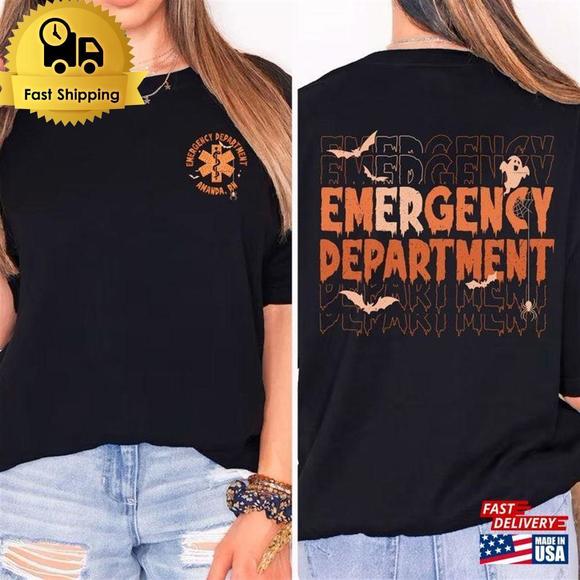Emergency Department Halloween Shirt Custom Er Nurse Shirt Unisex  2 Sided - Picture 1 of 4